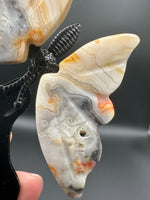 Assorted Natural Crystal Butterfly Wings with Decorative Dog Metal Stand