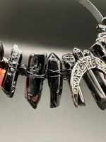 Black Handmade Natural Crystal Crown Headband – Aura-Coated Crystal Points & Crescent Moon