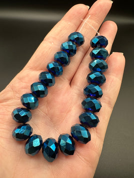 Metallic Midnight Blue Faceted Glass Rondelle Bead Strand – Jewelry Making Beads