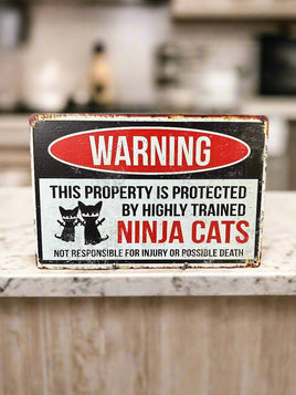 Property Protected by Ninja Cats Tin Sign