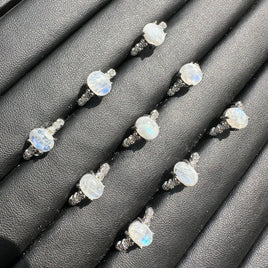 Natural Sri Lankan Moonstone Adjustable Stainless Steel Ring – Blue Flash Gemstone Ring