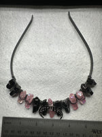 Pink & Black Handmade Natural Crystal Crown Headband – Aura-Coated Crystal Points & Crescent Moon