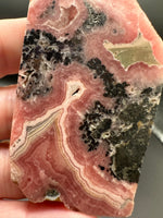 Natural Rhodochrosite Slab #14 – Pink Banded Mineral Specimen with Black Matrix & Natural Vugs
