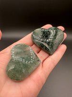 Green Mica in Quartz Heart | Polished Natural Crystal Heart | Green Mica Quartz Pocket Stone BIN #2