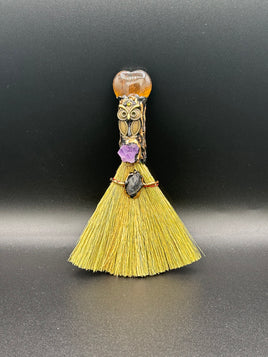 Tiger Eye & Amethyst Decorative Crystal Broom with Owl