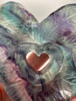 Rainbow Fluorite Decorative Carved Heart with Stand #9