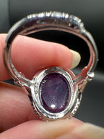 Natural Amethyst Adjustable Stainless Steel Ring – Oval Cabochon Gemstone Ring
