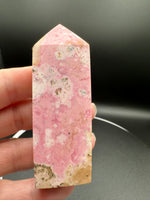 Rhodochrosite Four-Sided Tower #7 – Pink & Cream Natural Mineral Patterns