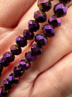 Metallic Plum Purple Faceted Glass Bead Strand – Round Coated Glass Beads for Jewelry Making