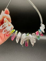 Clear Quartz & Rainbow Aura Crystal Crown Headband – Crescent Moon