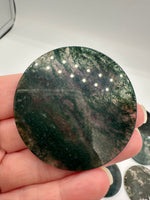 Moss Agate Round Polished Slices, Set of 3