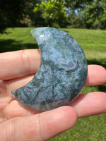 Moss Agate Carved Moon #2