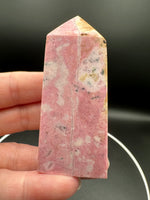 Rhodochrosite Four-Sided Tower #3 – Rose Pink, Cream & Tan Polished Crystal Point