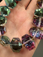 Iridescent Faceted Glass Bead Strand – Purple & Green Geometric Glass Beads for Jewelry Making