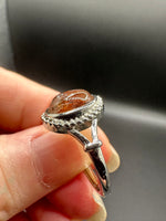 Natural Rutile Quartz Adjustable Stainless Steel Ring – Oval Cabochon – Golden Rutilated Quartz