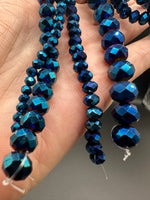 Metallic Midnight Blue Faceted Glass Rondelle Bead Strands – Mixed Sizes for Jewelry Making