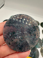 Moss Agate Round Polished Slices, Set of 3