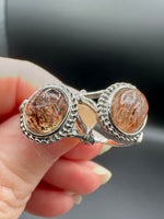 Natural Rutile Quartz Adjustable Stainless Steel Ring – Oval Cabochon – Golden Rutilated Quartz