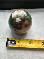 Green & Pink Flower Agate Sphere with Druzy