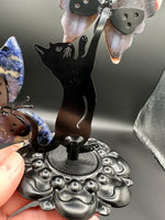Assorted Natural Crystal Butterfly Wings with Decorative Cat Metal Stand