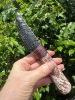 Handmade Silver Sheen Obsidian and Bird's Eye Rhyolite Dagger With Case