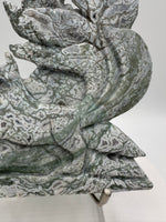 Moss Agate Nine-Tailed Fox Carving with Druzy