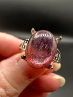 Natural Lepidolite Adjustable Stainless Steel Ring – Oval Purple Gemstone Crystal Ring