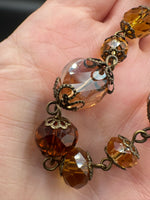 Amber & Champagne Faceted Glass Bead Strand with Antique Brass-Tone Metal