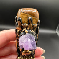 Tiger Eye, Amethyst & Red Jasper Decorative Crystal Broom with Crown