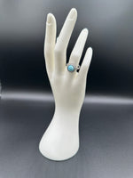 Natural Larimar Adjustable Stainless Steel Ring – Round Cabochon Gemstone Ring