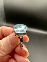 Natural Aquamarine Adjustable Stainless Steel Ring – Genuine Aquamarine Cabochon Ring