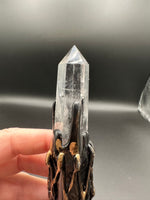 Natural Clear Quartz Decorative Crystal Broom with Om Symbol