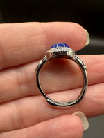 Natural Lapis Lazuli Adjustable Stainless Steel Ring – Round Blue Cabochon Crystal Ring