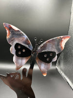 Assorted Natural Crystal Butterfly Wings with Decorative Cat Metal Stand