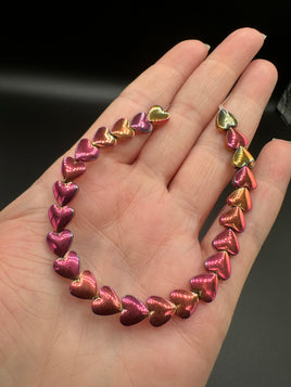 Multi-Color Hematite-Plated Heart Bead Strand – Metallic Pink, Copper & Gold