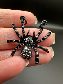 Black Rhinestone Spider Pendant Charm – Gothic Halloween Jewelry Making Supply