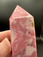 Rhodochrosite Four-Sided Tower #1 – Rose Pink and Cream Polished Crystal Point