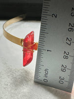 Red & Gold Natural Crystal Crown Headband – Aura-Coated Quartz & Crescent Moon