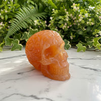 Orange Calcite Skull Carving #4