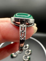 Natural Malachite Adjustable Stainless Steel Ring – Oval Gemstone Cabochon Ring