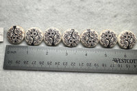 Ivory Glass Tree of Life Disc Bead Strand – Black Floral Design