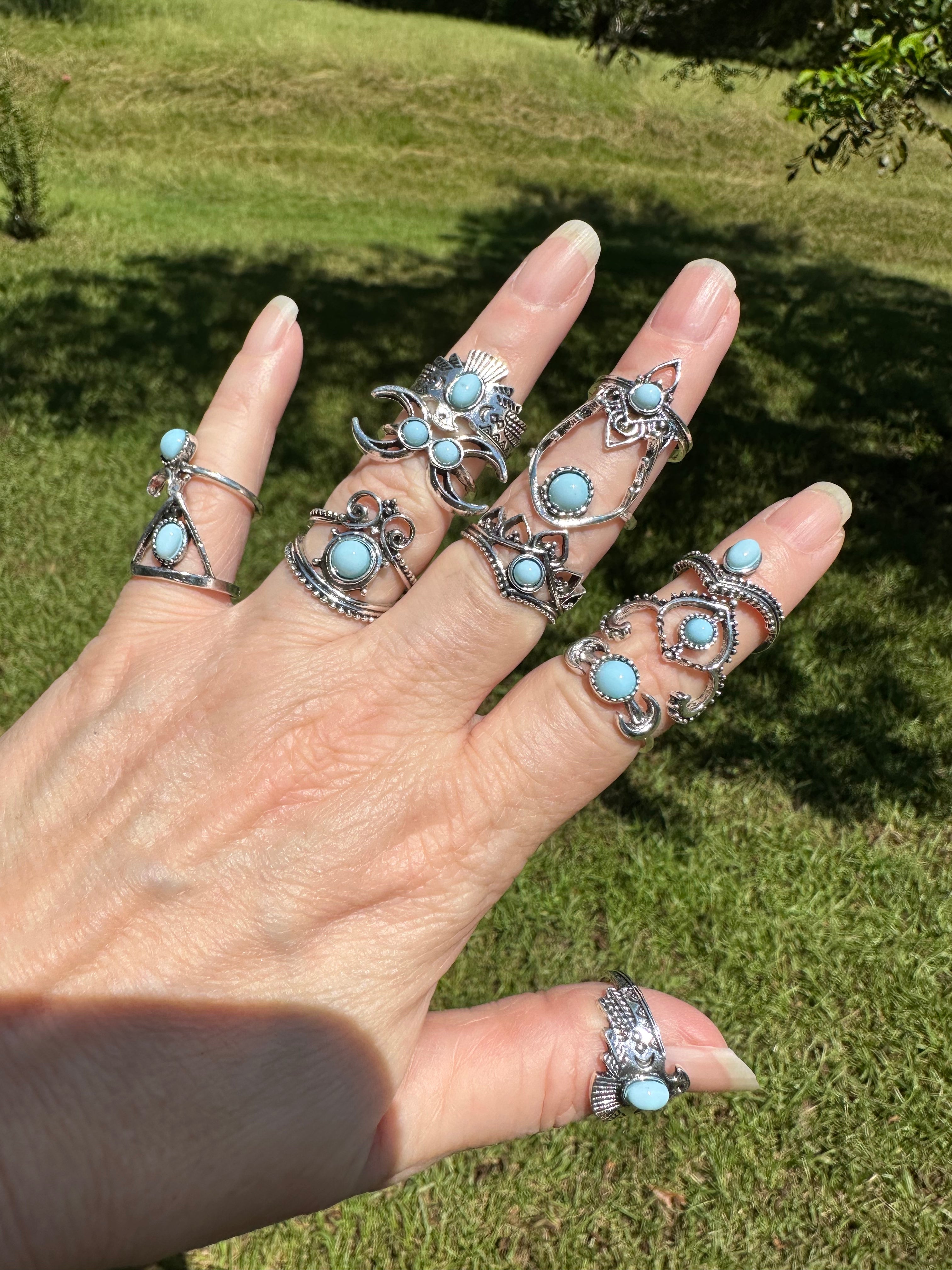 Set of 12 Silvertone Fashion Rings Assorted Sizes – Gems & Minerals ...