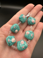 Turquoise Cat Face Ceramic Bead Strand – Hand-Painted Jewelry Making Beads