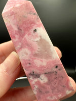 Rhodochrosite Four-Sided Tower #1 – Rose Pink and Cream Polished Crystal Point