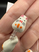 Handmade Lampwork Glass Bunny Bead Strand – White Rabbit Beads with Clear Glass Spacer Beads for Jewelry Making & Crafts