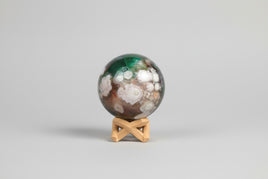 Green & Pink Flower Agate Sphere with Druzy