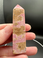 Rhodochrosite Four-Sided Tower #8 – Rosy Pink with Cream & Natural Matrix