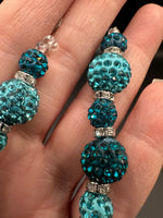 Turquoise & Teal Rhinestone Round Bead Strand with Silver Spacer Rings