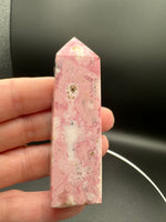 Rhodochrosite Four-Sided Tower #2 – Pink, Cream & Black Matrix Polished Crystal Point