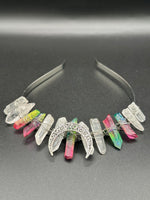 Clear Quartz & Rainbow Aura Crystal Crown Headband – Crescent Moon